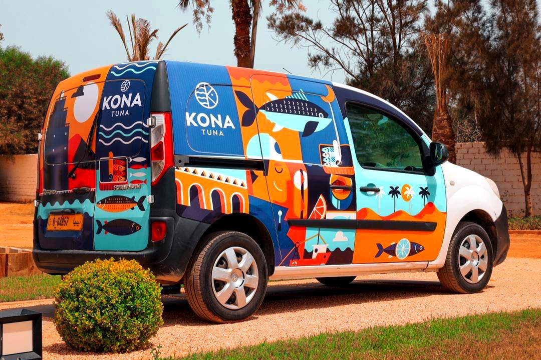 Kona Tuna van painted with brand artwork